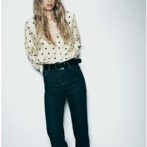 Zara Ecru Polka Dot Button Down (M)